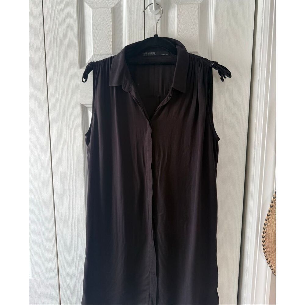 All Saints Drain 6 Sleeveless Ruched Black Mini Dress - Picture 3 of 8